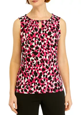 Women's Pleat Neck Printed Top