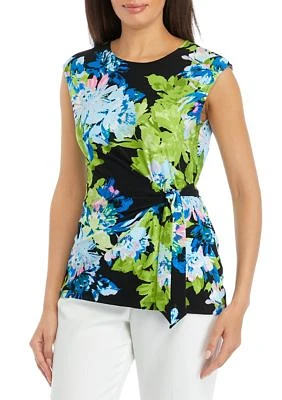 Women's Tie Front Printed Top