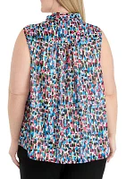 Plus Sleeveless Bow Neck Blouse