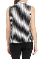 Women's Stripe Sleeveless Tie Neck Blouse