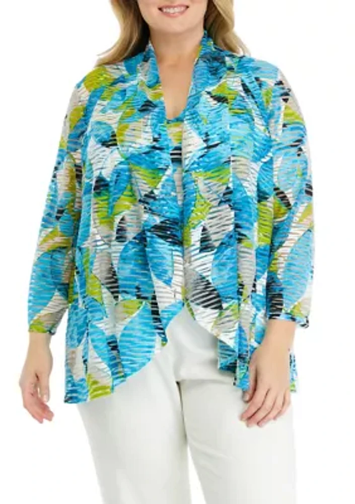 Plus Printed High Low Cardigan