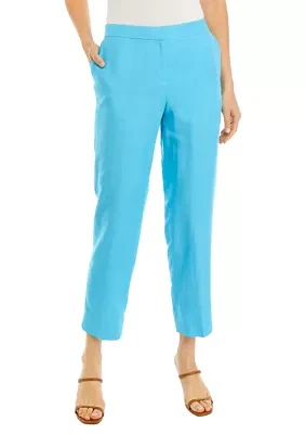 Women's Linen Blend Fly Front Elastic Back Pants