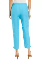 Women's Linen Blend Fly Front Elastic Back Pants