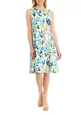 Women's Linen Blend Seamed Flare Dress