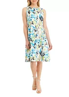 Women's Linen Blend Seamed Flare Dress