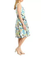 Women's Linen Blend Seamed Flare Dress