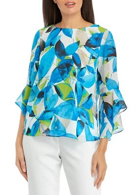 Women's Printed Ruffle Sleeve Blouse