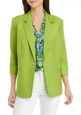 Women's Linen Blend Square Snap Suit Jacket