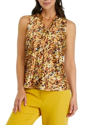 Women's Sleeveless Printed Tie Front Blouse