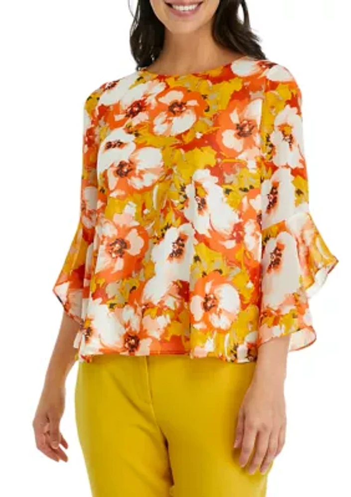 Women's Ruffle Floral Printed Blouse