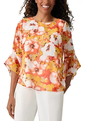 Petite Printed Bell Sleeve Blouse