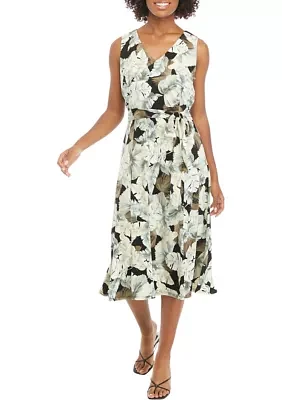 Women's Sleeveless Leaf Print Dress