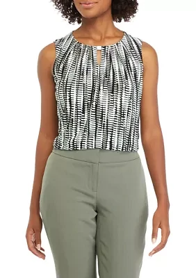 Women's Pleated Printed Keyhole Neck Top