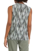 Women's Pleated Printed Keyhole Neck Top