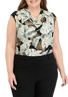 Plus Palm Leaf Printed Blouse