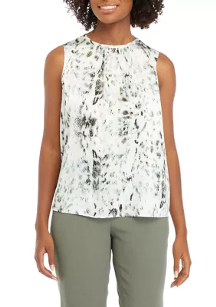 Women's Sleeveless Printed Shirred Blouse