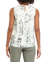 Women's Sleeveless Printed Shirred Blouse