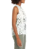 Women's Sleeveless Printed Shirred Blouse