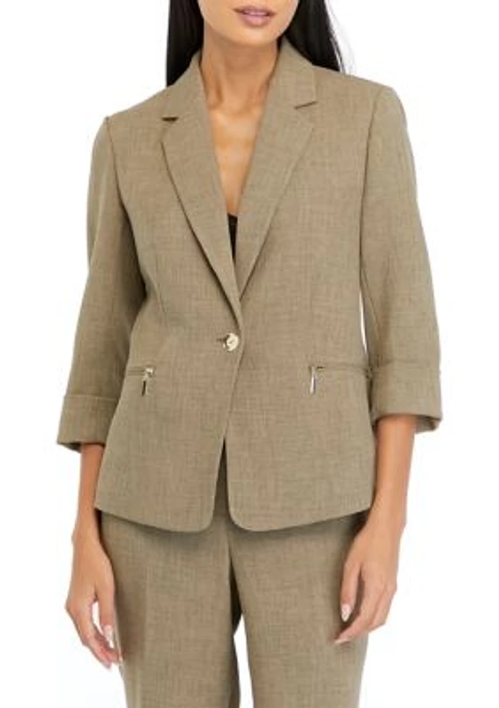 Petite Pebble Crepe One Button Blazer