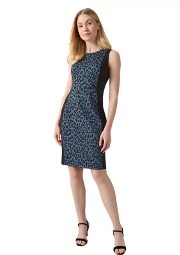 Women's Printed Blocked Princess Seam Sheath Dress