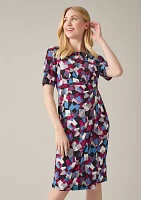 Women's Elbow Sleeve Printed Pleat Front Dress