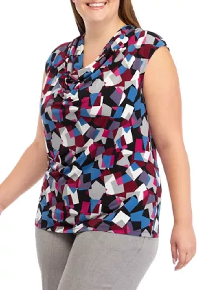 Plus Cap Sleeve Abstract Print Top