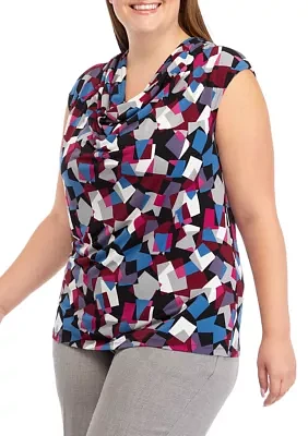 Plus Cap Sleeve Abstract Print Top