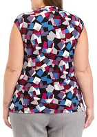 Plus Cap Sleeve Abstract Print Top