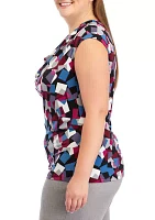 Plus Cap Sleeve Abstract Print Top