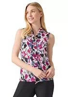 Women's Sleeveless Printed Tie Neck Blouse