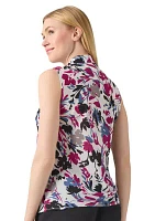 Women's Sleeveless Printed Tie Neck Blouse