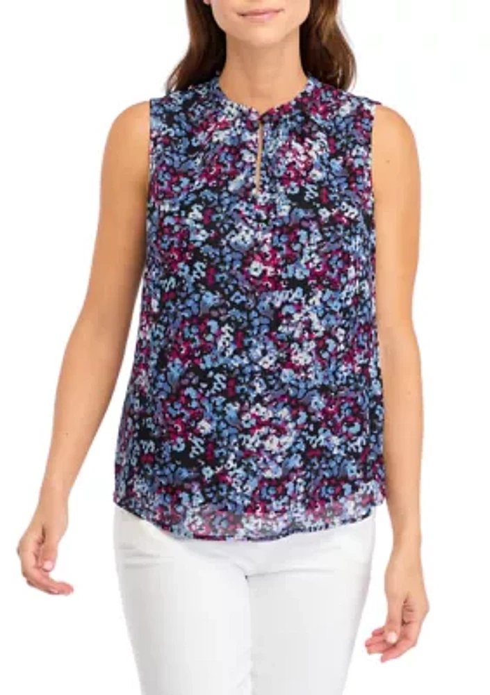 Women's Jewel Neck Sleeveless Keyhole Blouse