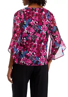 Petite 3/4 Ruffle Sleeve Printed Blouse