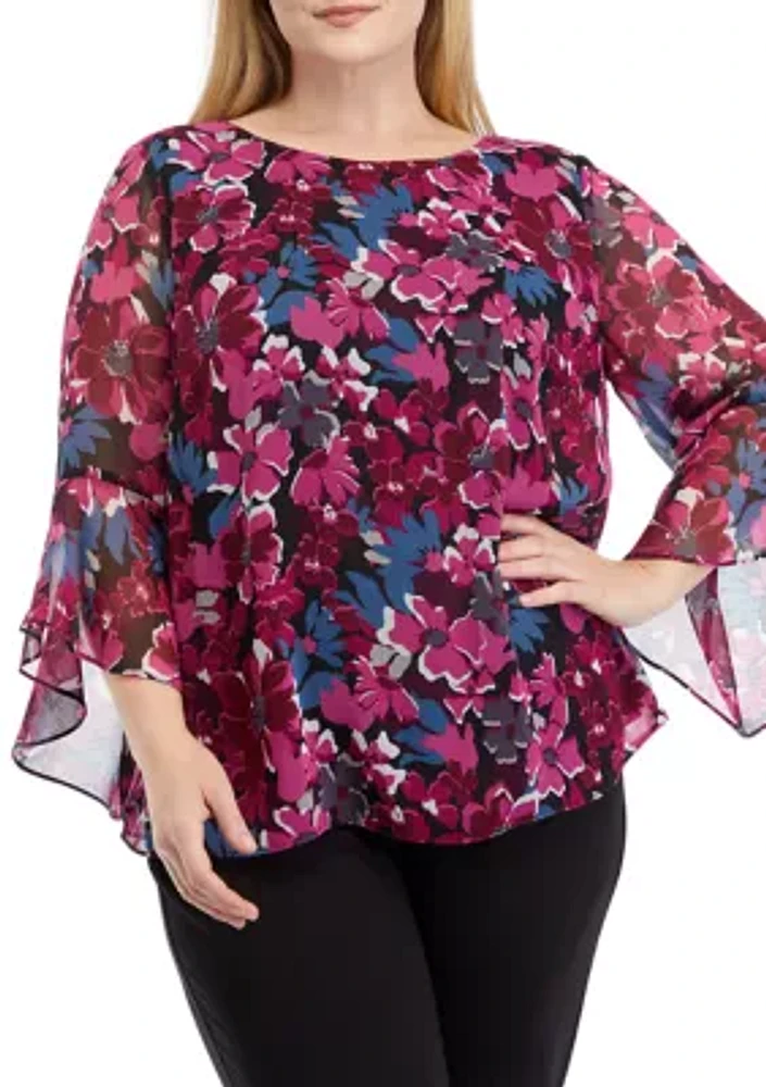 Plus Bell Sleeve Floral Blouse