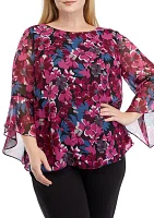 Plus Bell Sleeve Floral Blouse