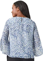 Petite Bell Sleeve Printed Blouse