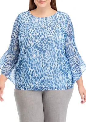 Plus Bell Sleeve Printed Top