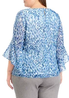 Plus Bell Sleeve Printed Top