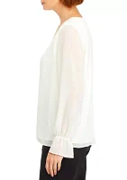 Petite Double Layer Blouse with Long Flounce Sleeves