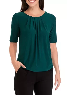 Women's Elbow Sleeve Box Pleat Neck Top