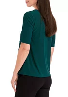 Women's Elbow Sleeve Box Pleat Neck Top