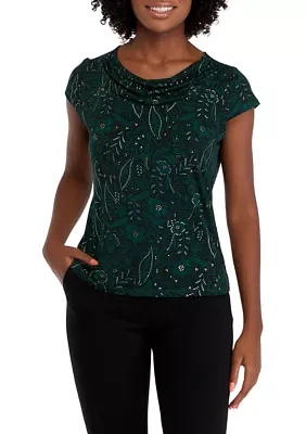 Women's Cap Sleeve Cowl Neck Printed Top