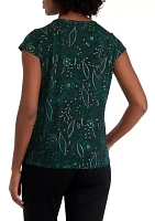 Women's Cap Sleeve Cowl Neck Printed Top