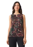 Women's Pleat Neck Printed Top