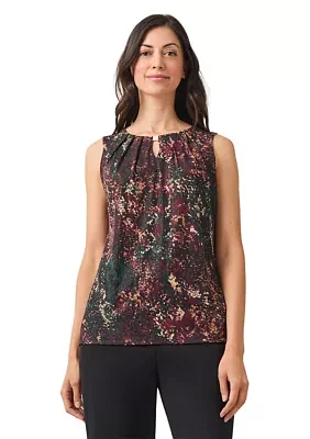 Petite Pleat Neck Printed Top