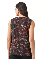 Petite Pleat Neck Printed Top