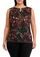 Plus Pleat Neck Printed Top