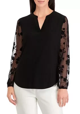 Women's Long Sleeve Split Neck Top