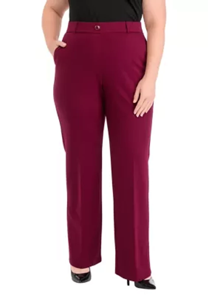 Plus Pull On Faux Fly Trouser Pants