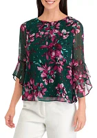 Petite Ruffle Sleeve Printed Blouse